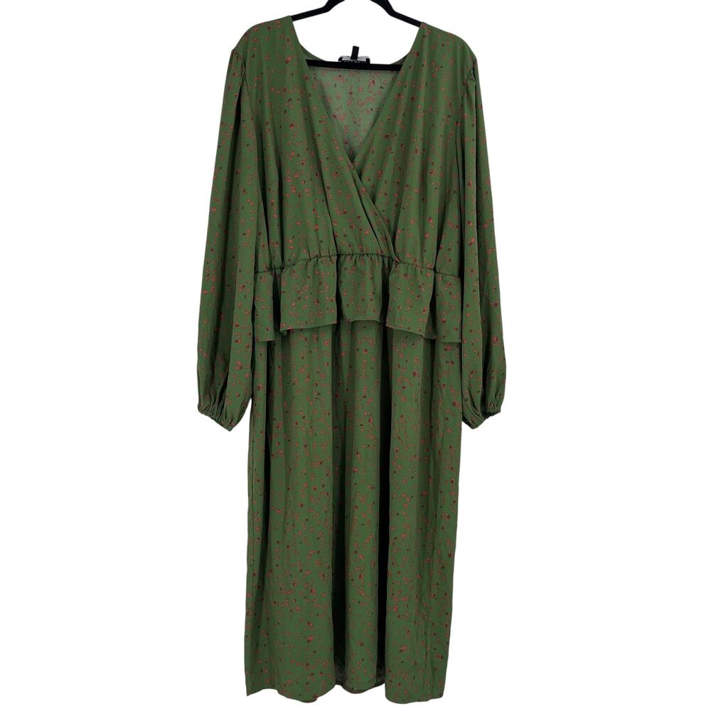 Eloquii Elements Midi Green Print Long Sleeve Pea… - image 1